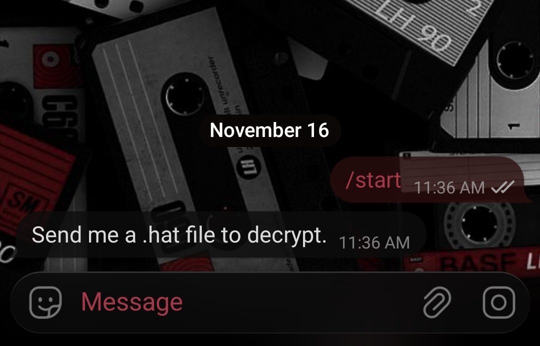 Bot welcome screen with Start button