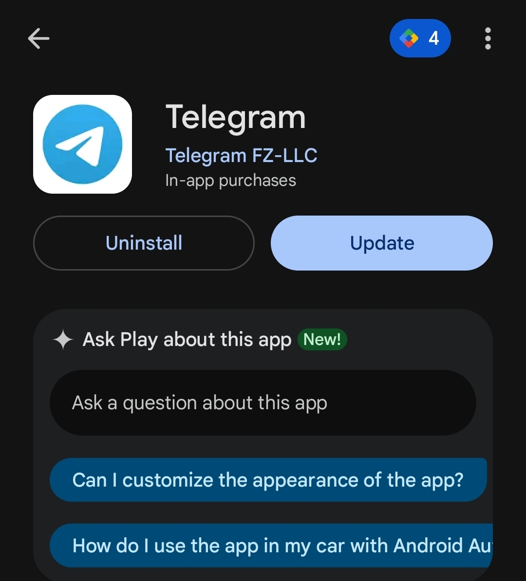 Telegram home screen showing search area