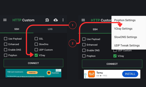 HTTP Custom V2Ray Selection